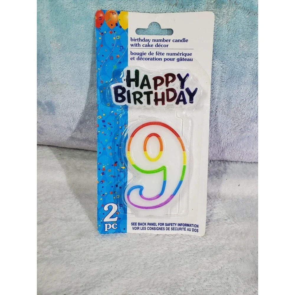 Happy Birthday 2 Pc Candle With Cake Decor Number 9